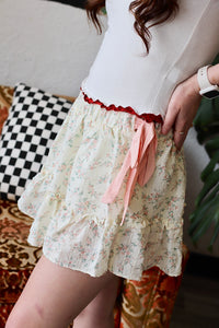 Floral Mini Skirt w/ Shorts in Blush