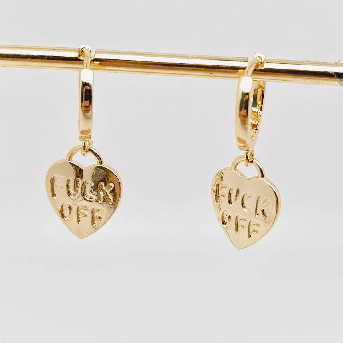 F*ck off Heart Gold Plated Huggie Earrings + Gold