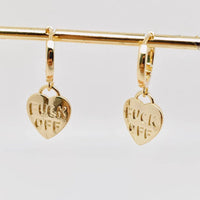 F*ck off Heart Gold Plated Huggie Earrings + Gold