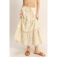 Cream Floral Maxi Skirt w/ Polka Dot Detail