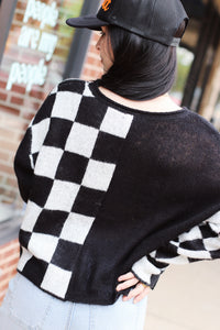 Charlee Checkered Sweater + Black