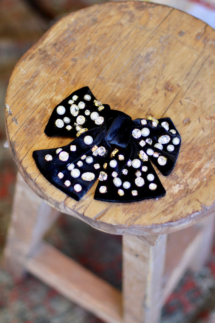 Velvet Rhinestone & Pearl Bow + Multi Colors