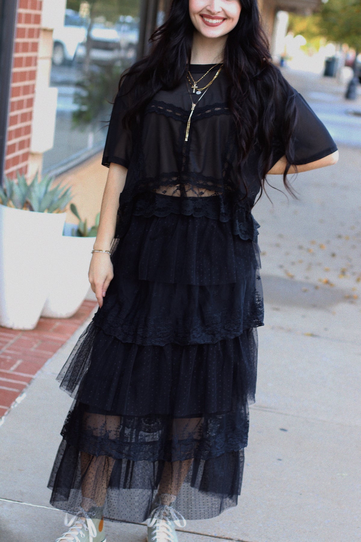 Georgia Tulle Midi Skirt + Black