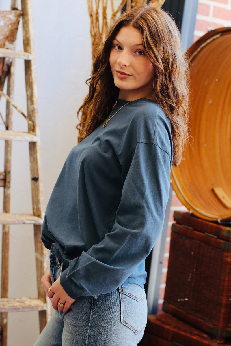 Basic Long Sleeve Top + Navy