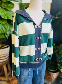 Saltburn Green Striped Collared Long Sleeve