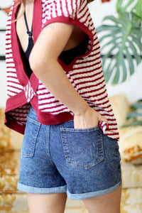 580 Friday Burgundy Striped Open Back Top