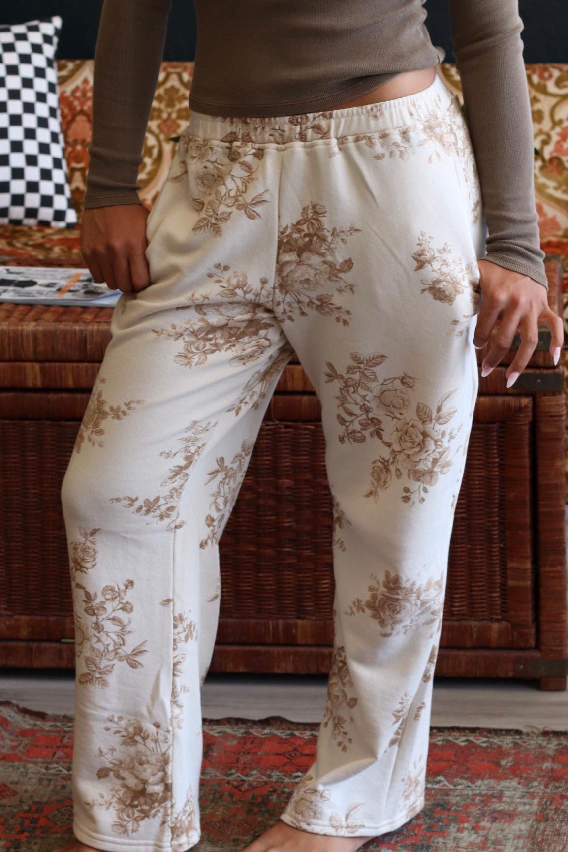 Cream & Brown Floral Lounge Pants