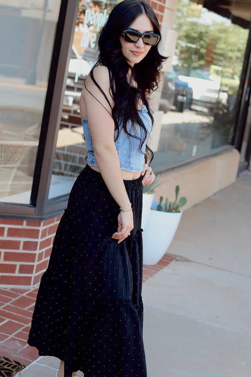 Rhinestone Tiered Skirt + Black