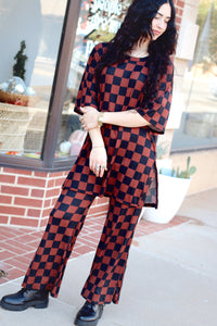 Mocha Checkered Pant Set