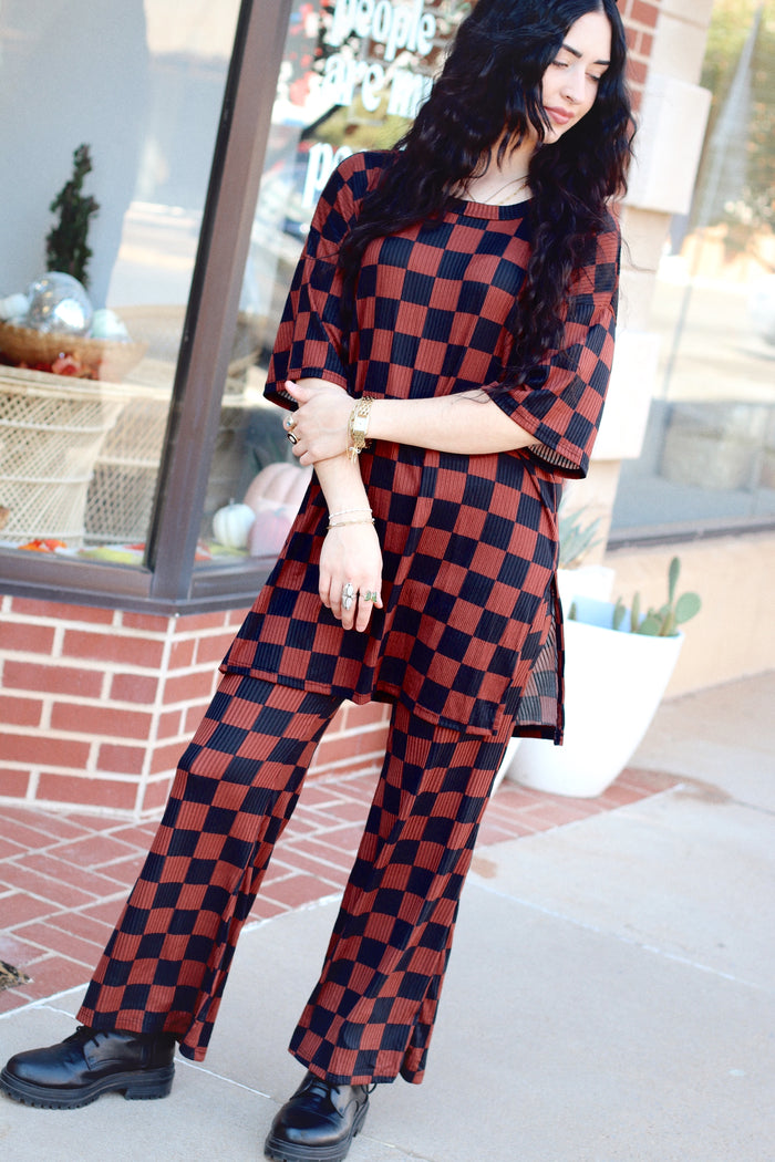 Mocha Checkered Pant Set