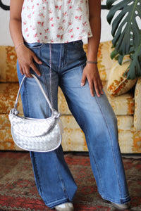 Silver Weaved Crescent Shoulder Bag