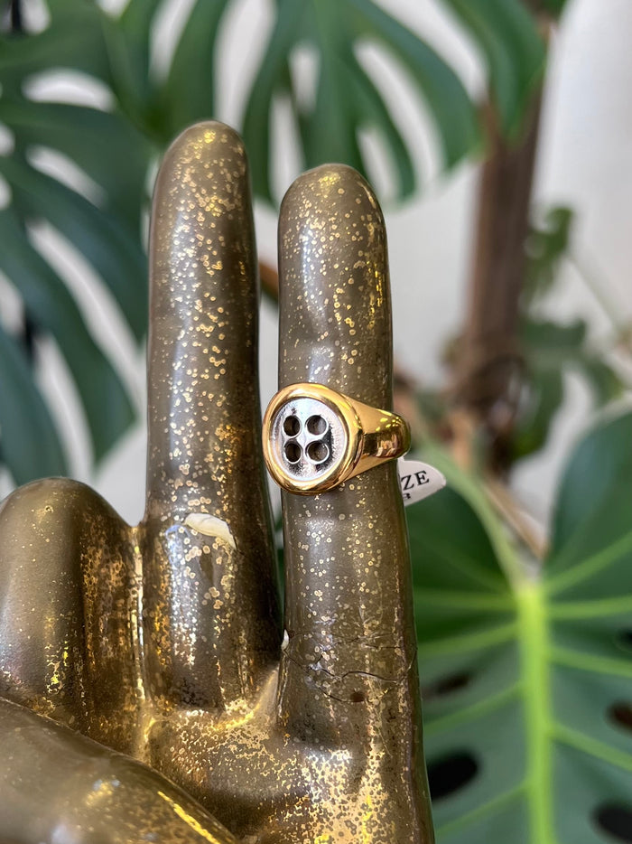 Two Tone Button 18K GP Ring