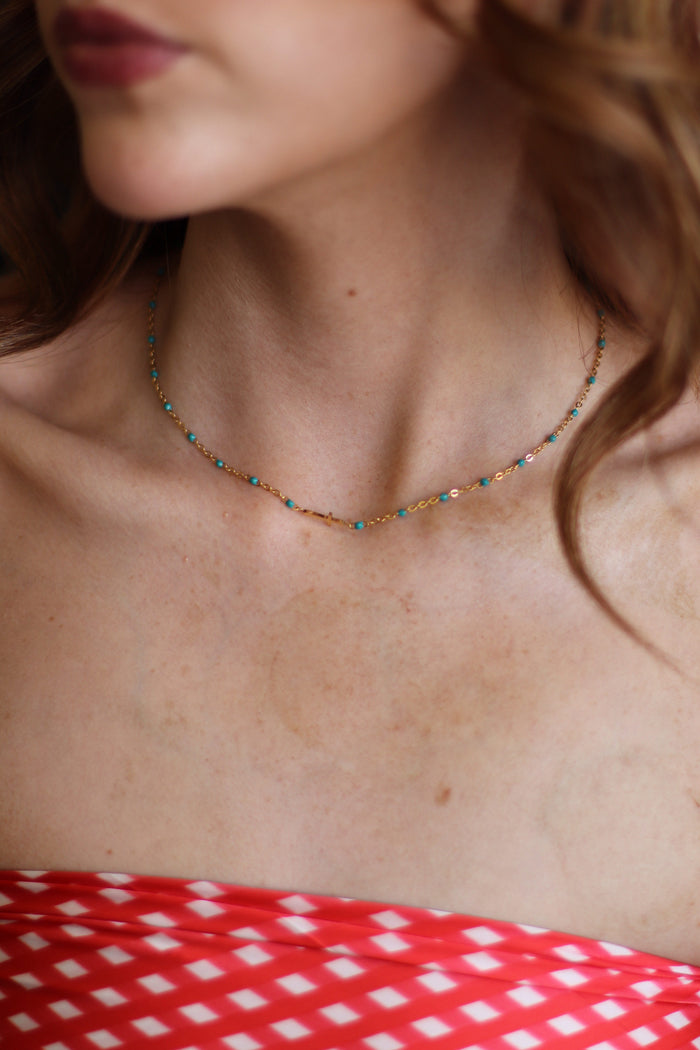 Blue Enamel Gold Cross Horizontal Necklace
