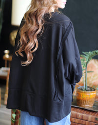 Black Exposed Seam Oversized Crew Neck