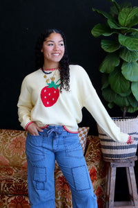 Soft Yellow Strawberry Knit Sweater