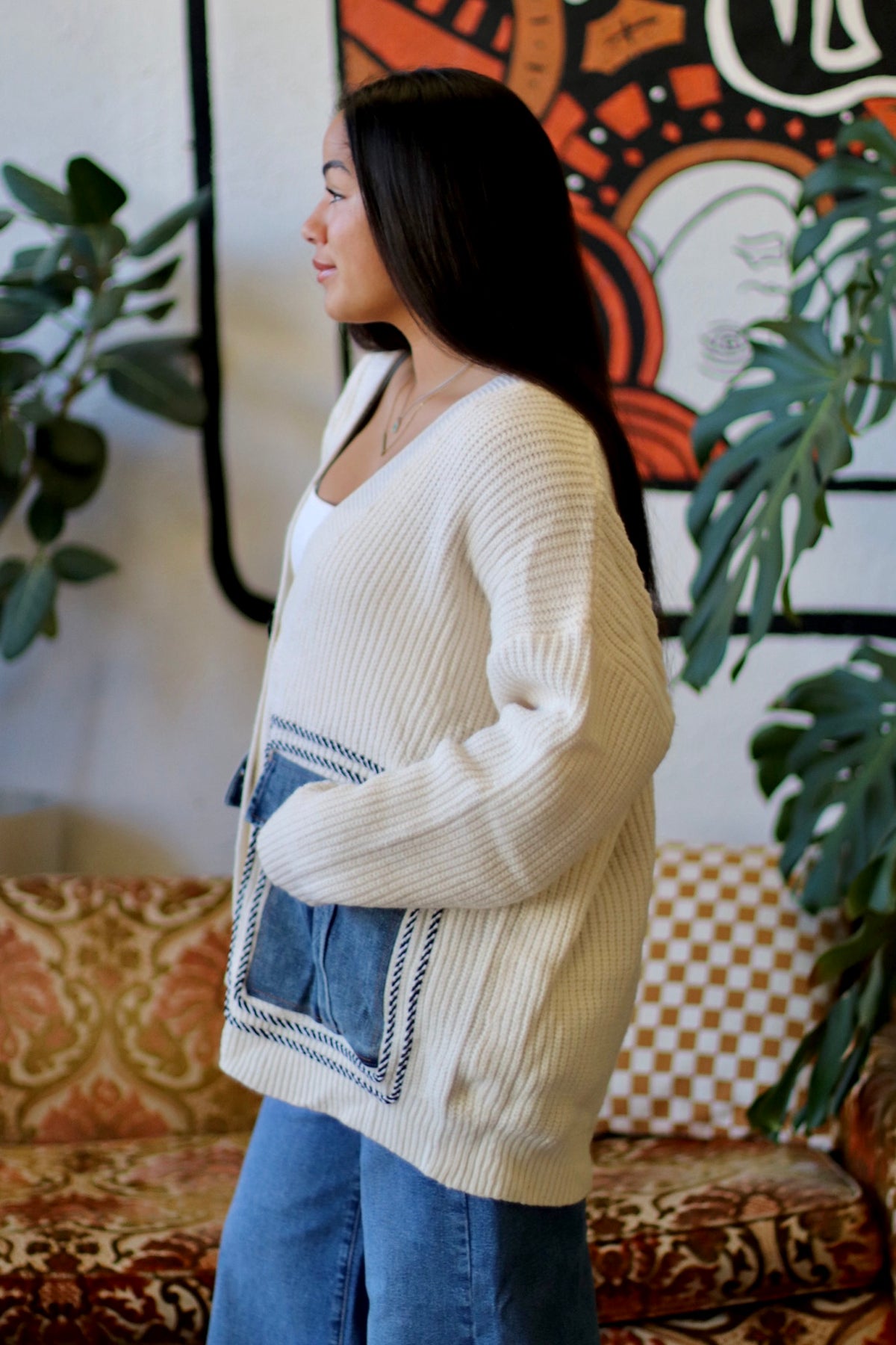 Oversized Denim Pocket Cardigan