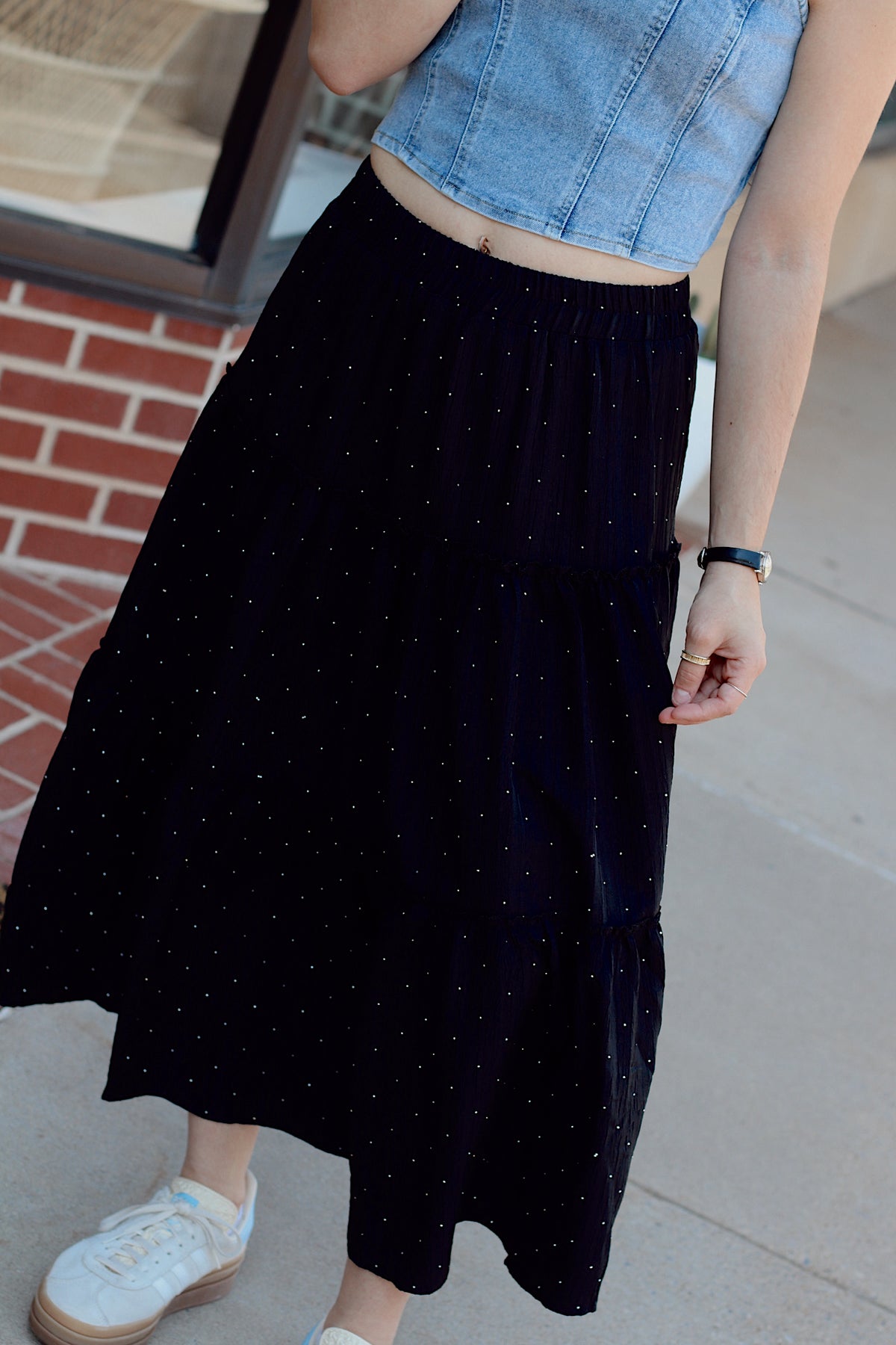 Rhinestone Tiered Skirt + Black