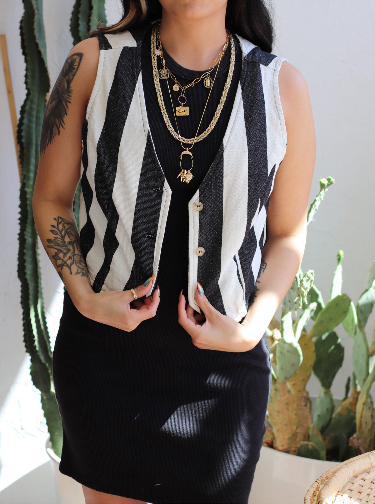 Striped Denim Vest