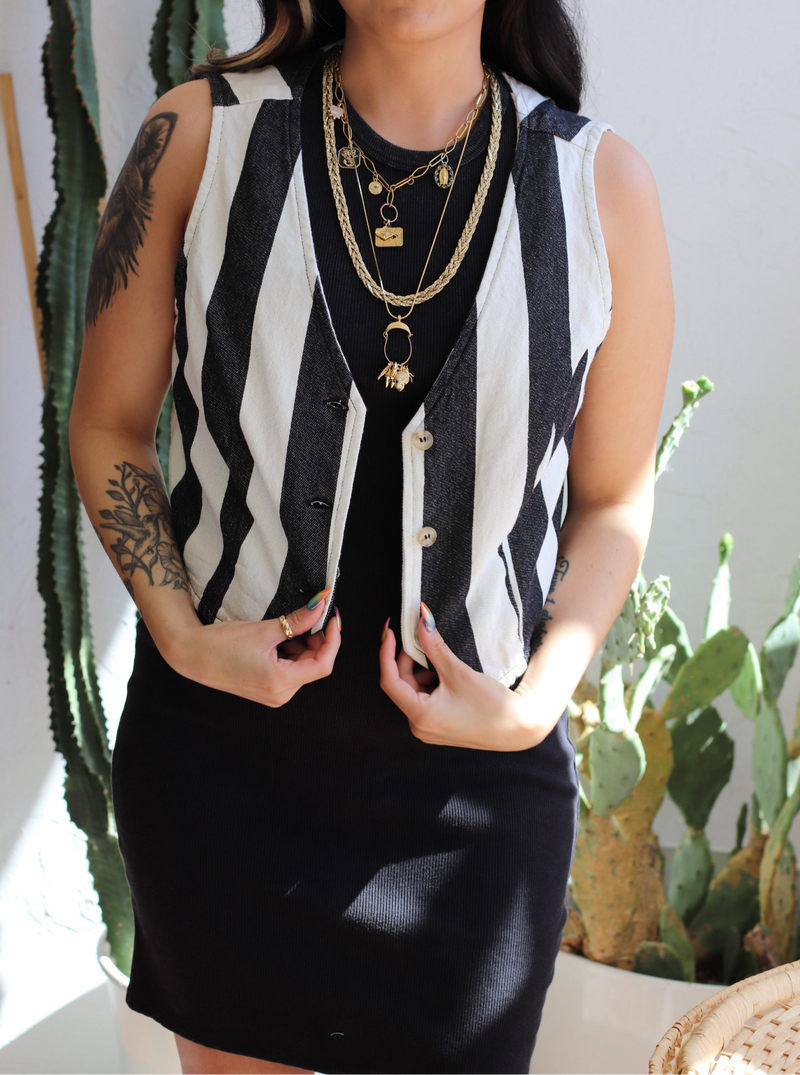 Striped Denim Vest