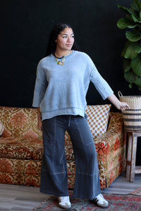 Quarter Sleeve Knit Sweater Dusty Blue