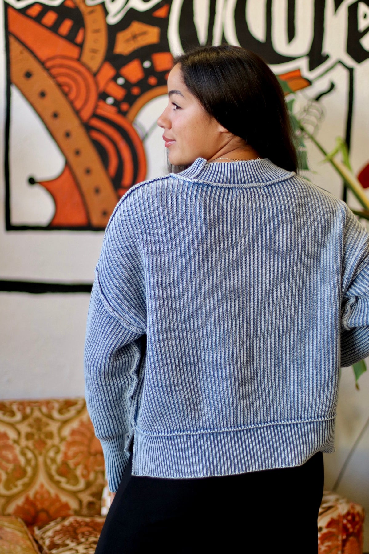 Ribbed Crop Sweater + Blue