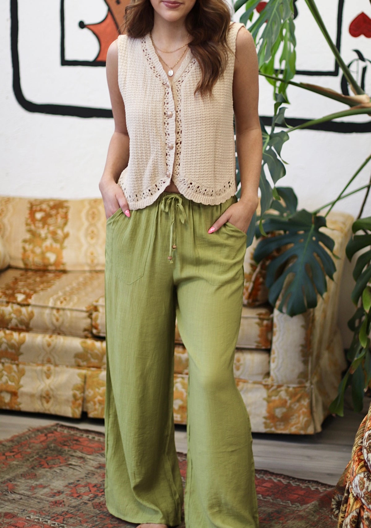 Allie Avocado Linen Pants