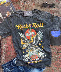 Rock & Roll Eagle Tattoo Black Mineral Wash Graphic Tee