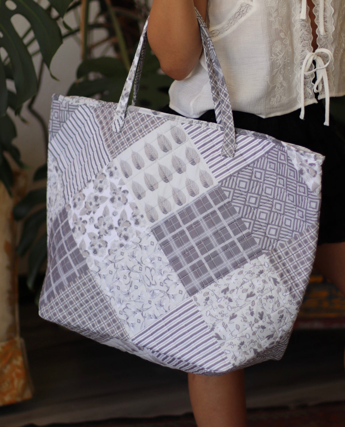 "Charming Greys" Quilted Tote Bag