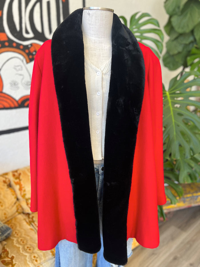 Vault Vintage | Red Wool Fur Collar Coat L/XL