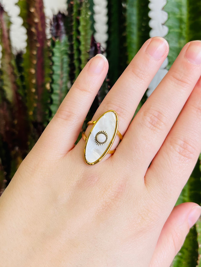 Gold-plated Oval Pearl Adjstable Ring