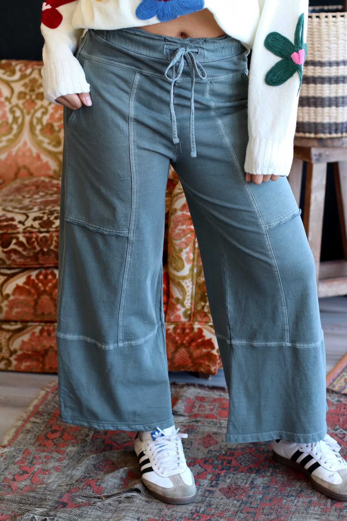 French Terry Wide Leg Pants Jade