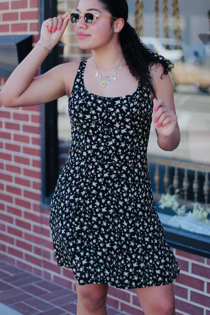 Indie Floral Mini Dress in Black