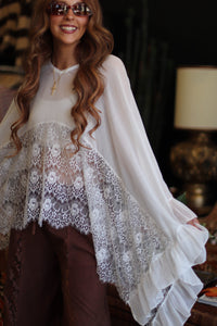 Stevie V-Neck White Sheer Batwing Top