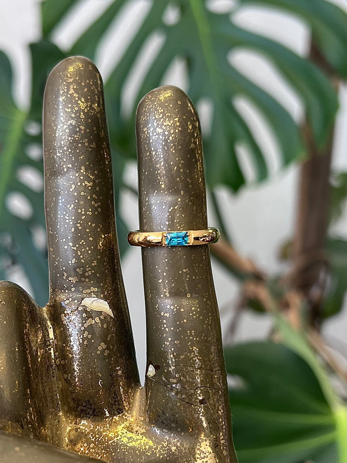 Zircon 18K Gold Plated Steel Ring Blue