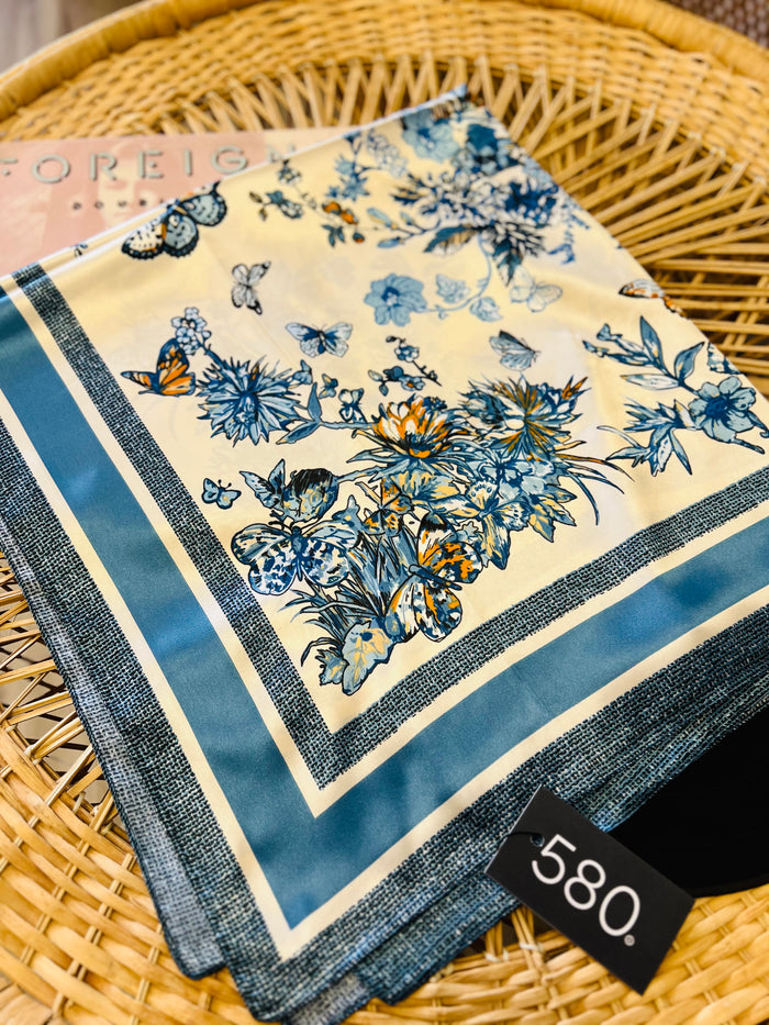 XL Blue Silk-Touch Butterfly Scarf