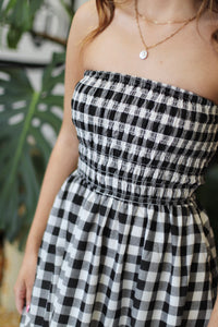 Picnic Date B&W Gingham Strapless Dress