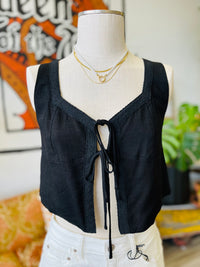 Prairie Goth Cropped Linen Tank Top in Black
