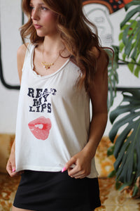 Read My Lips Raw-Edge Scoop-Neck Graphic Tank Top