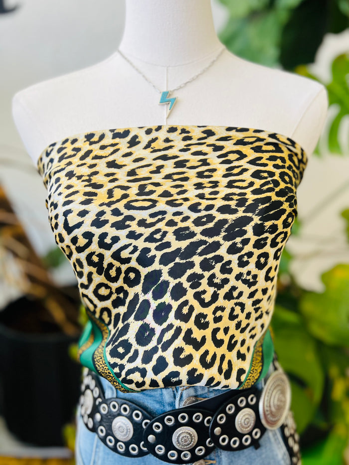 Green Leopard Silky Scarf/Top