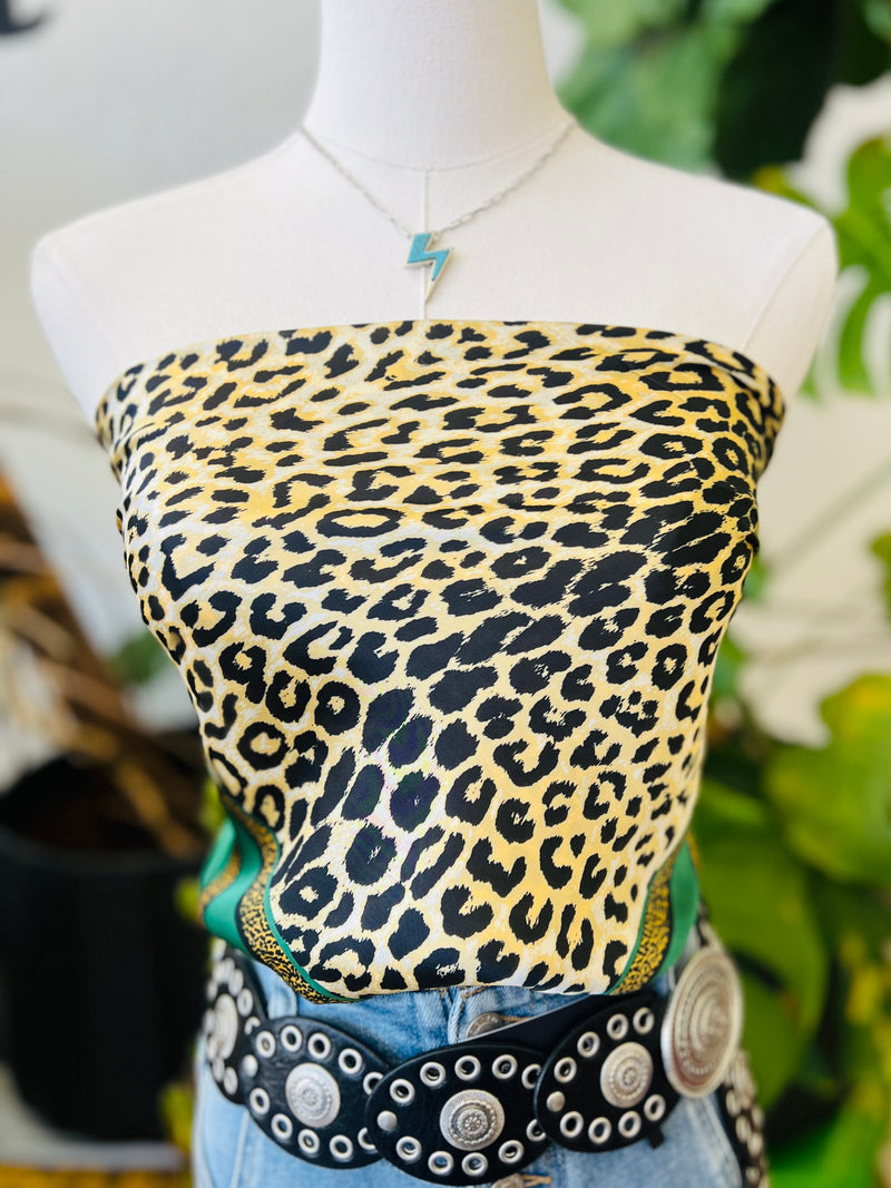 Green Leopard Silky Scarf/Top