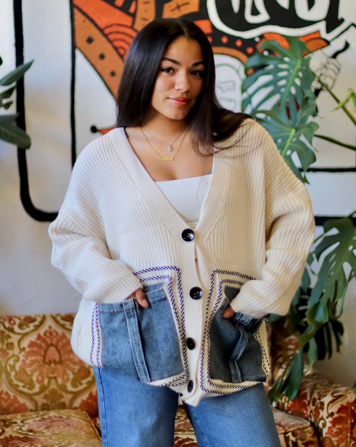 Oversized Denim Pocket Cardigan