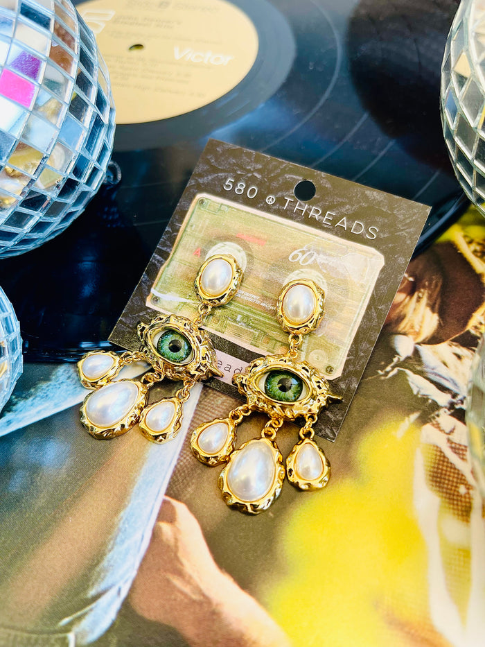 Evil Eye & Pearl Dangle Earrings