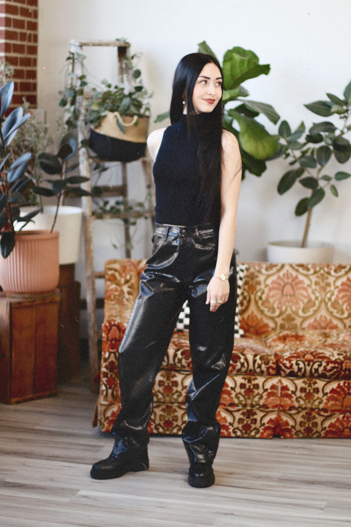 Halle Black Pleather Pants