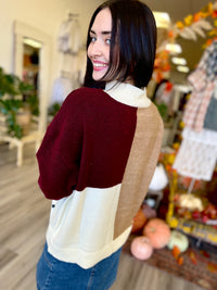 Mock Neck Color Block Sweater + Rosewood Multi - 580 Threads