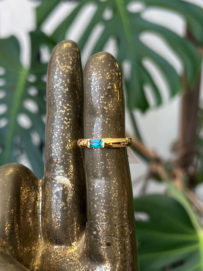 Zircon 18K Gold Plated Steel Ring Blue