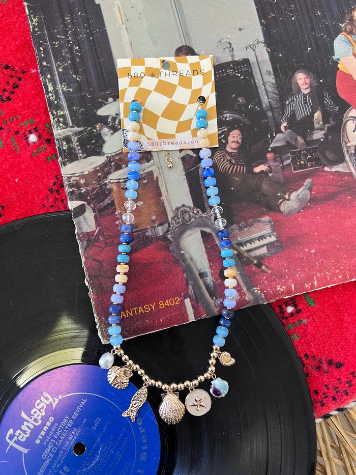 Nautical Blue Beaded Sealife Charm Necklace