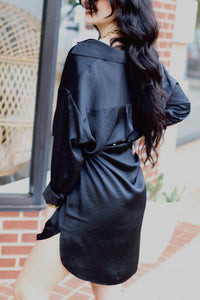 Sabrina Satin Mini Dress + Black