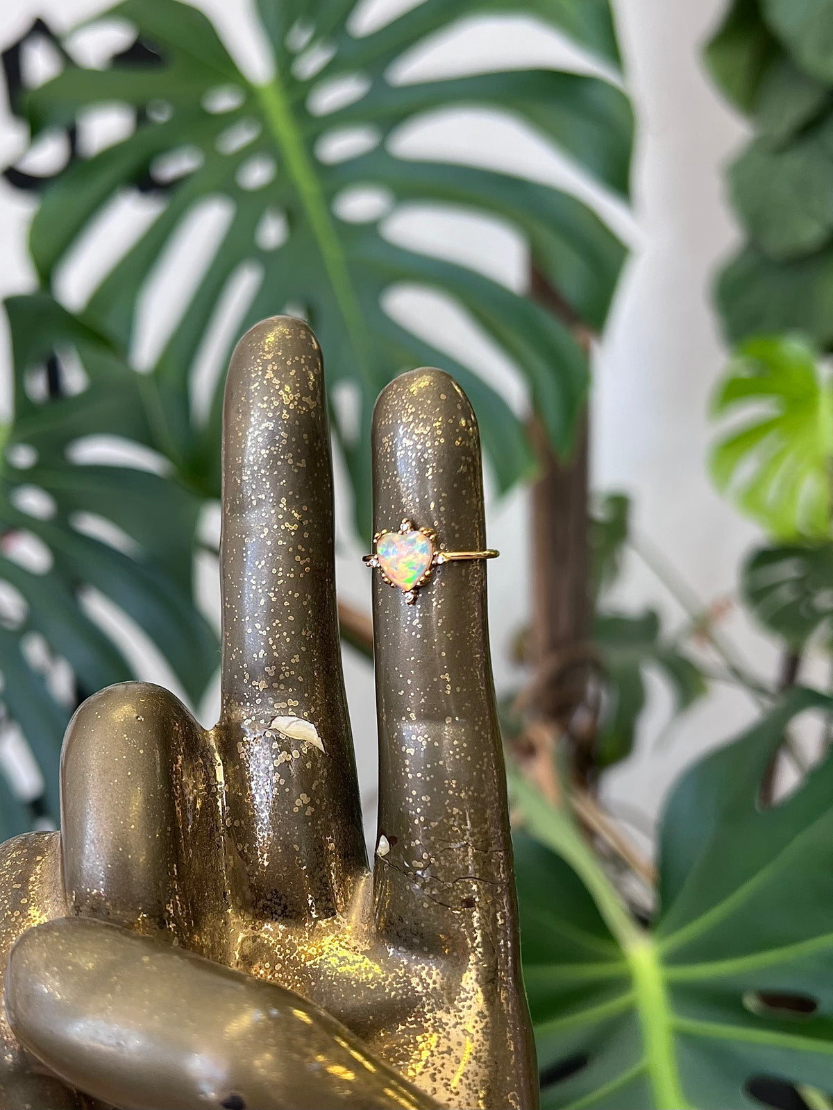 Lucky Opal 18K Gold Plated Adjustable Ring Heart