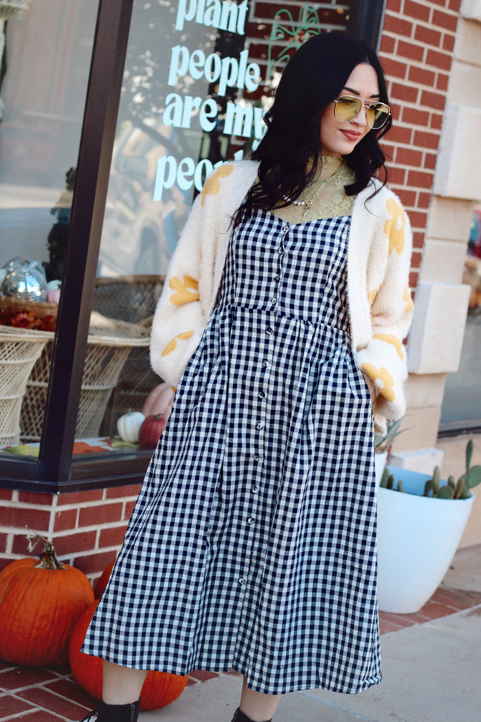 Greta Navy Gingham Dress