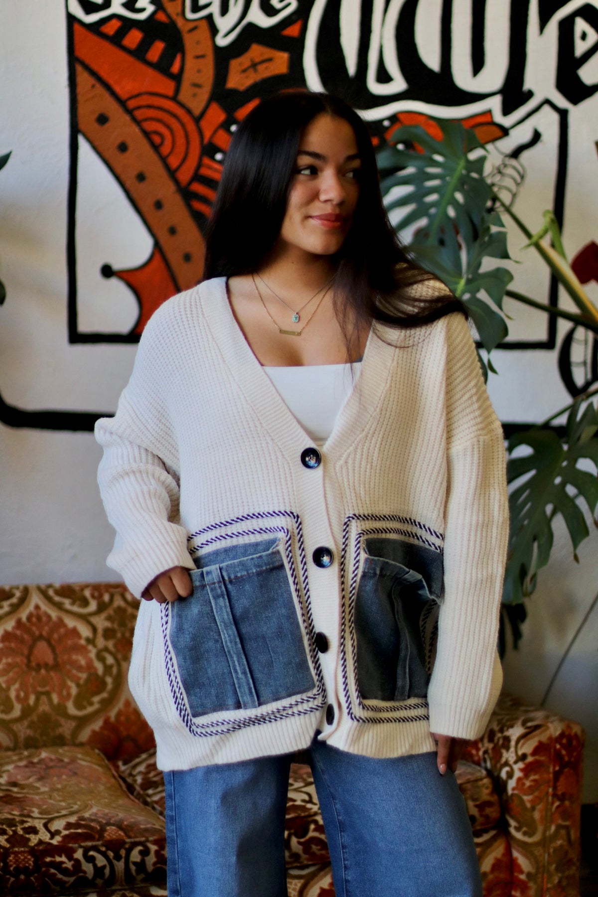 Oversized Denim Pocket Cardigan